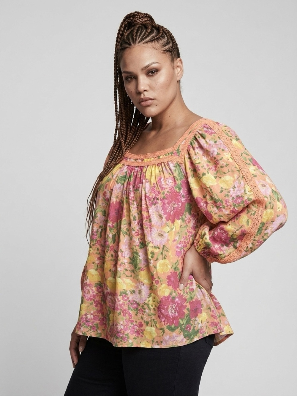 LC Lauren Conrad Floral Boho Peasant Blouse XXL